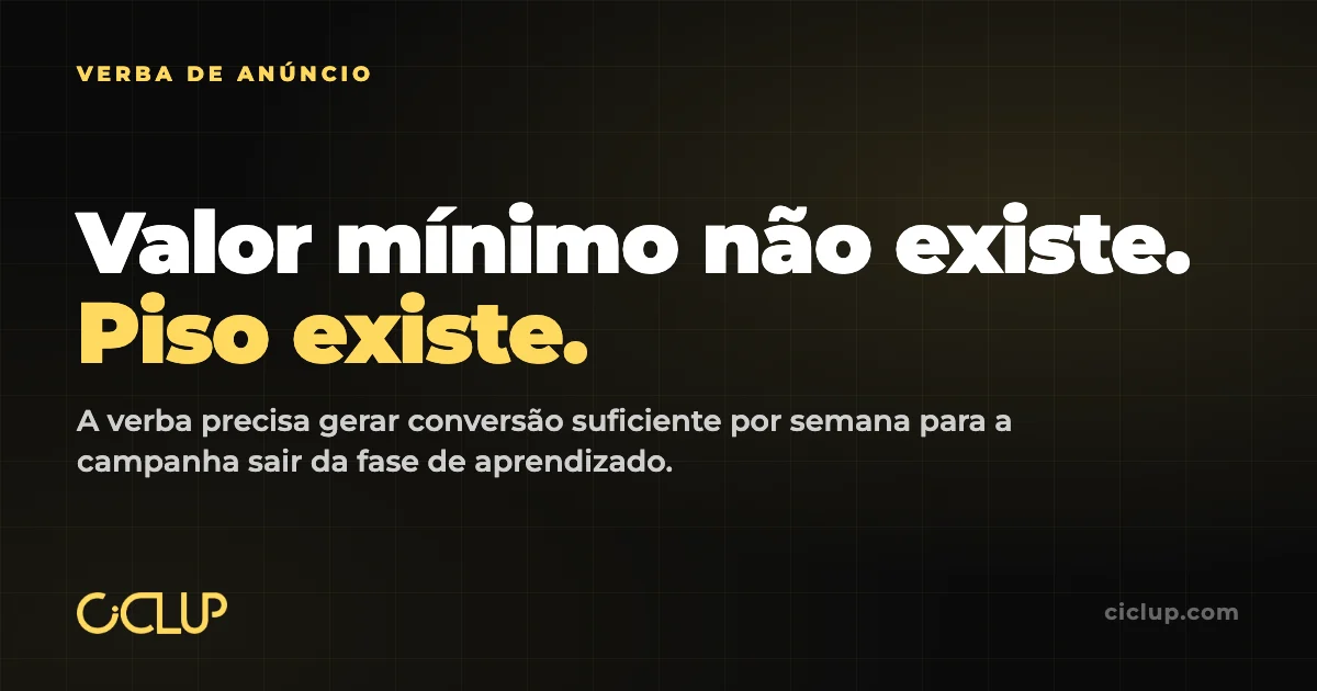 Verba de tráfego pago: não existe valor mínimo, existe um piso para a campanha sair da fase de aprendizado
